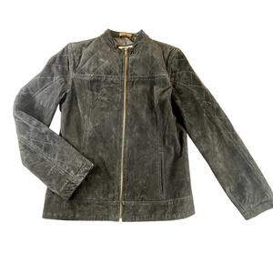 Black Suede Jacket Ruff Hewn QUilted Biker Motorcycle Leather Style M